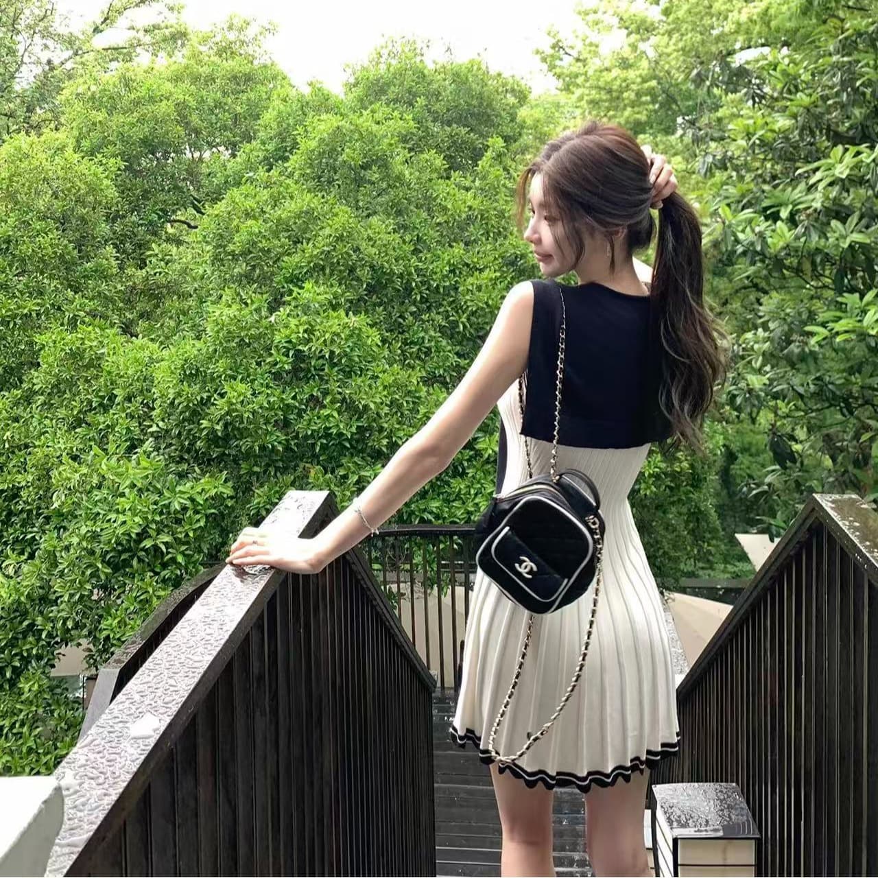 치우 고기 야오 miu 부서 사설 서비스 느슨함 한 부서 통기성 배색 숄 드레스 투피스 세트 여름 드레스 이미지 5