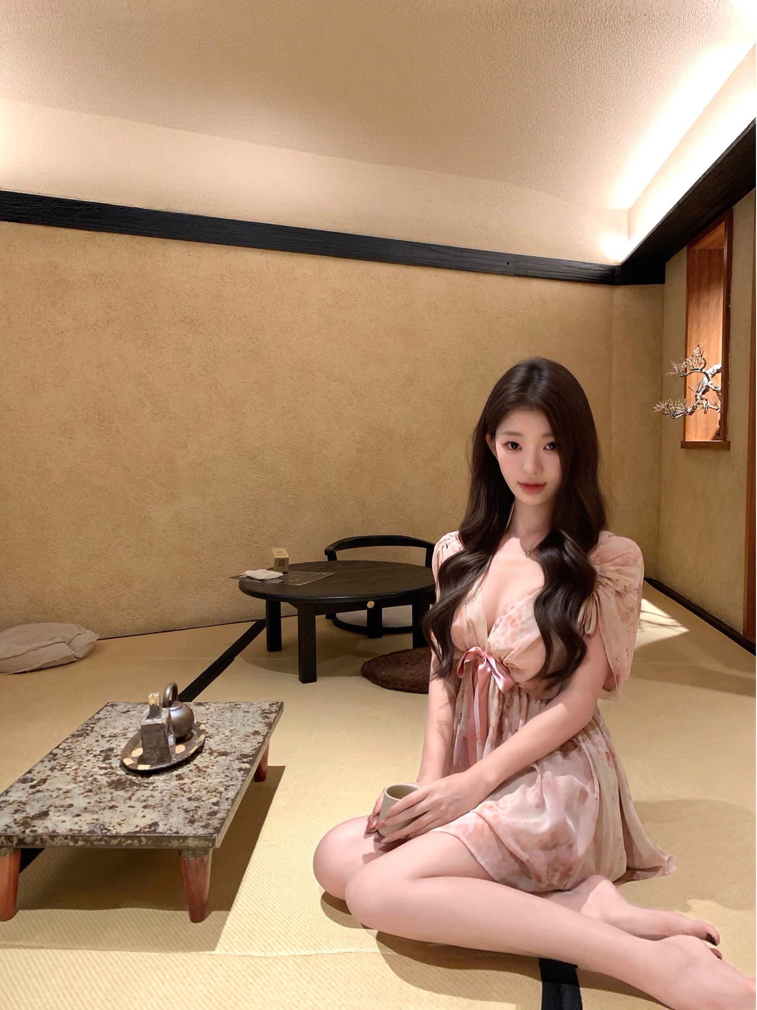 kubiliv Wenxiang nephrite 프랑스식 꽃무늬 레이스업 여성 드레스 절묘한 느슨함 센스 깊은 V 넥 짧은 치마 상세 이미지 2