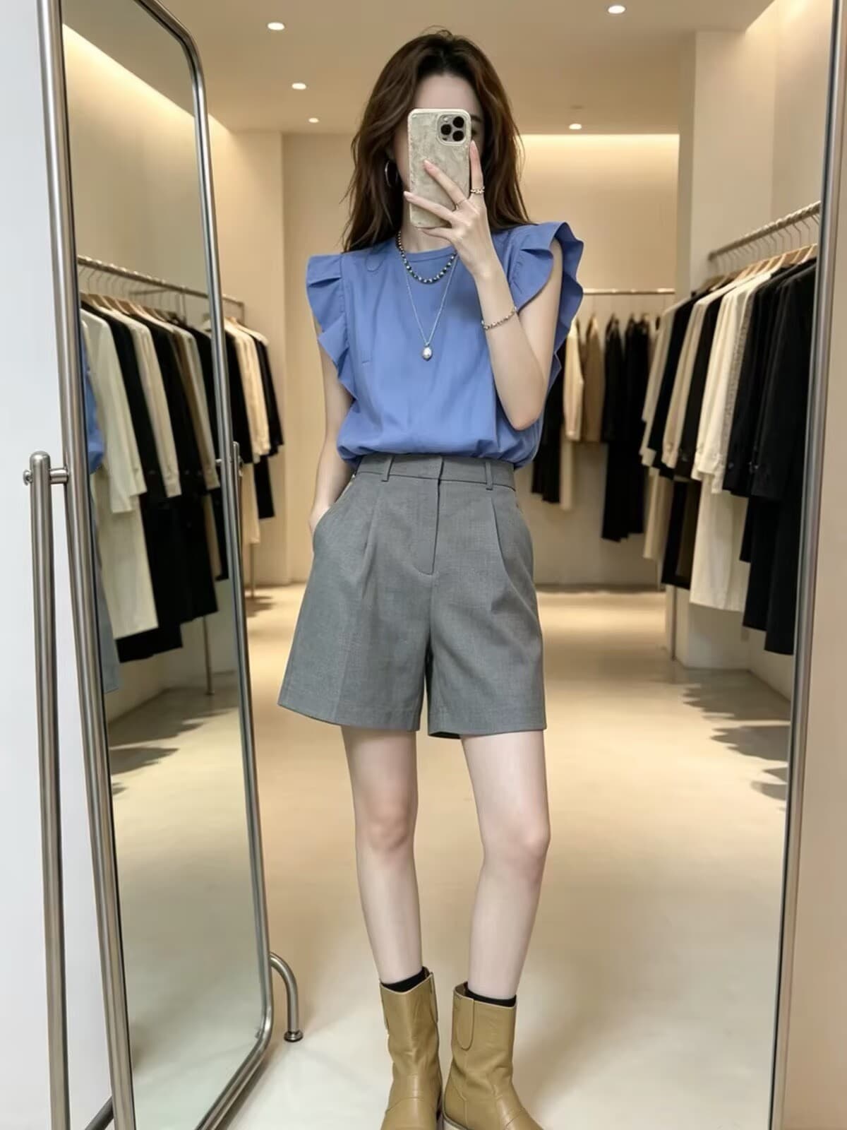 한 부서 자이언트 잘 생긴 ootd 착용 가져 가라. 전체 집합 2026 새로운 작은 날다 소매 여성 셔츠 여름 5 점 바지 세트 상세 이미지 4