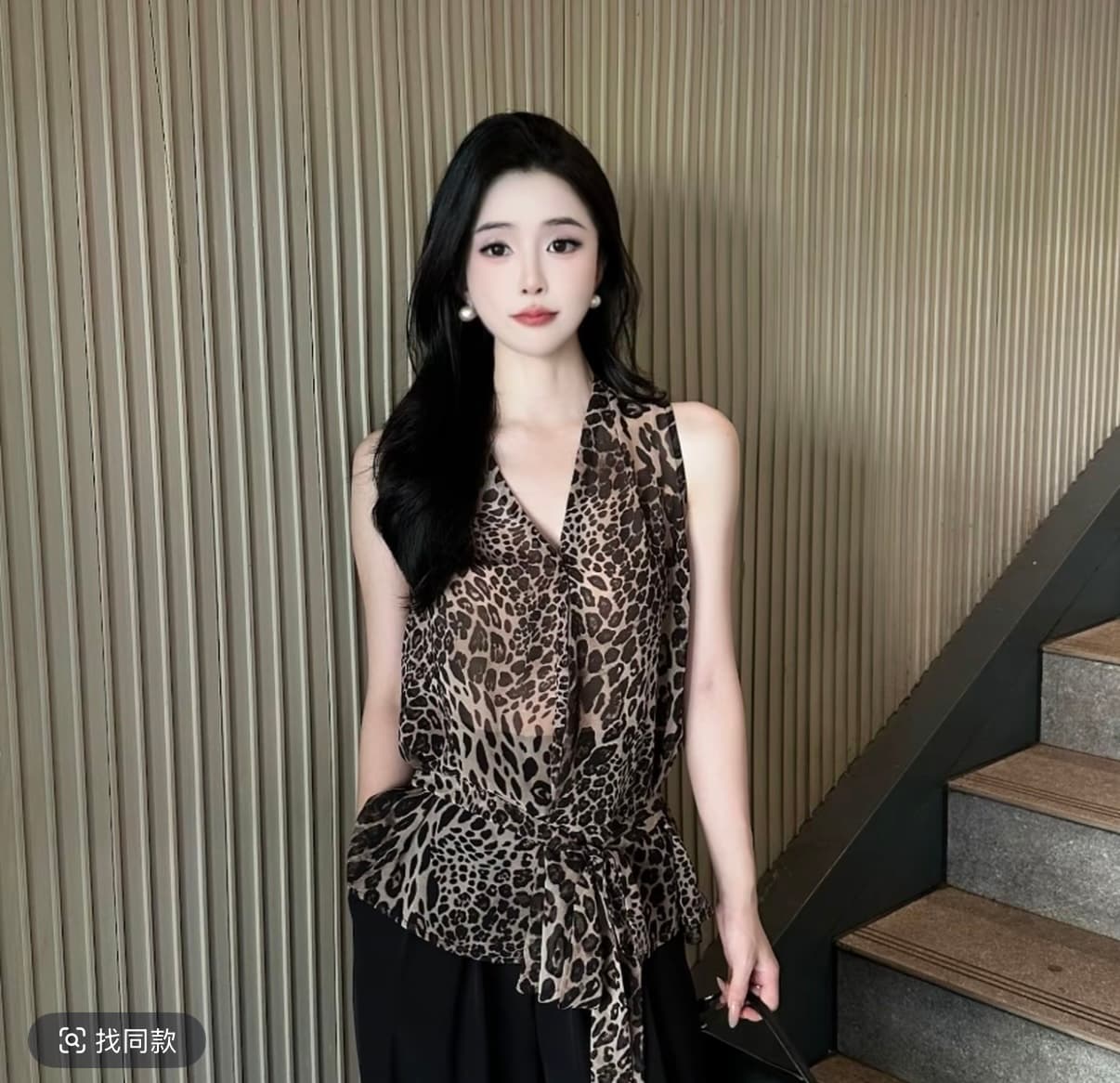 2026 새로운 V넥 흑인과 백인 그리드 조끼 여성 셔츠 허리 수축 슬림해 보이는 민소매 맨위 바지 상세 이미지 1