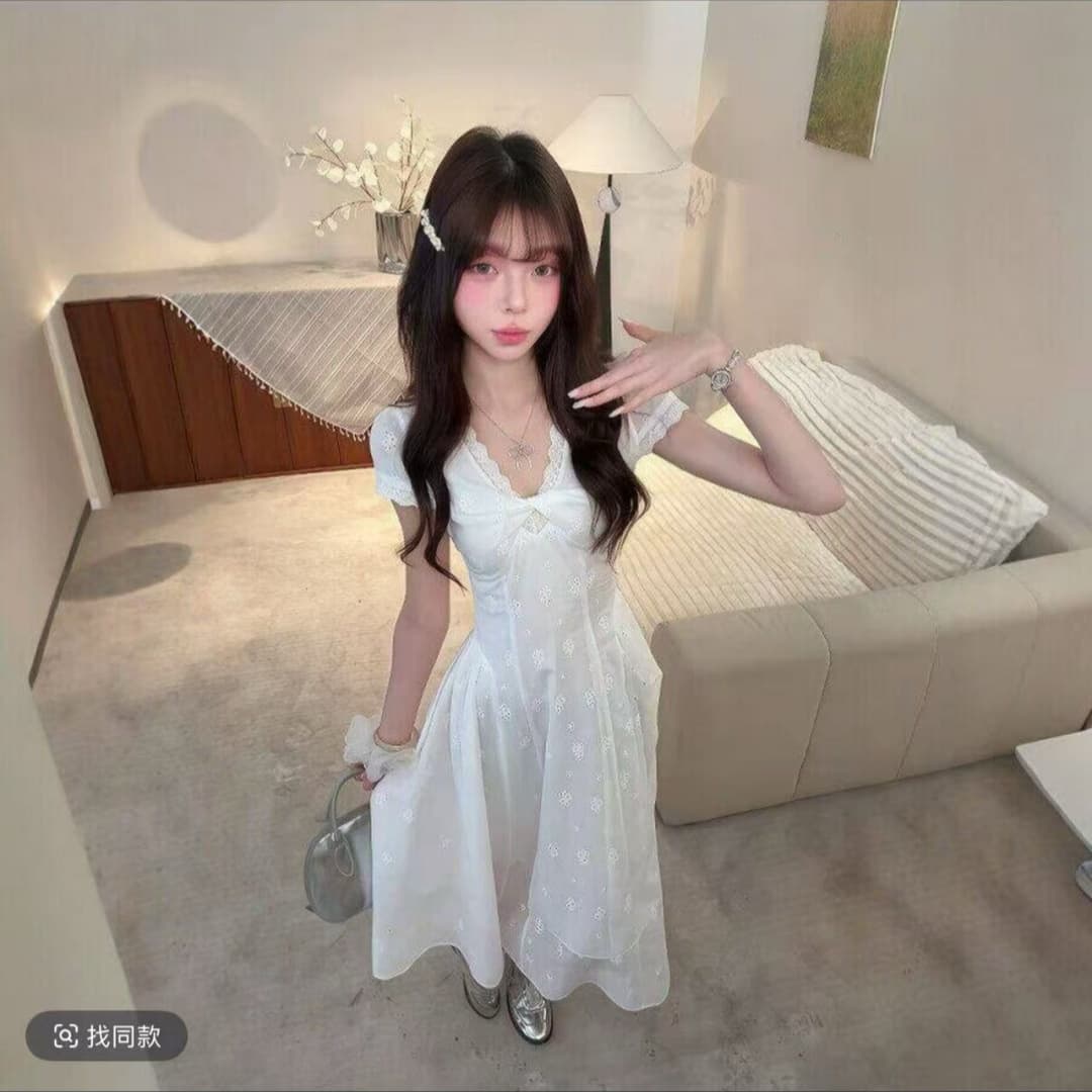 송 긍정적 인 En 5 13 켜기 새로운 한 부서 순수한 욕망 바람 화이트 레이스 비틀림 홀로우 아웃 허리 수축 드레스