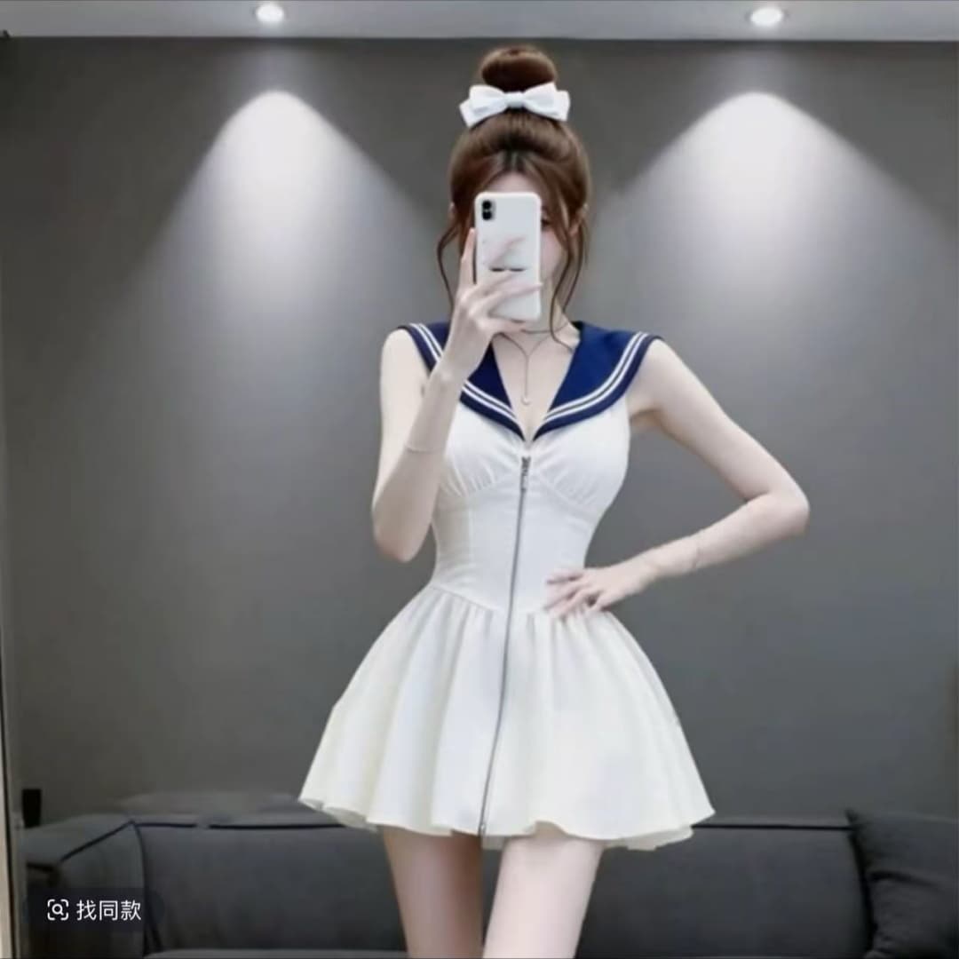 허리 수축 플리츠 여성 드레스 여름 연령 감소 슬림해 보이는 품격 화이트 하이웨이스트 패션 섹시함 몸매 가꾸기 이미지 5