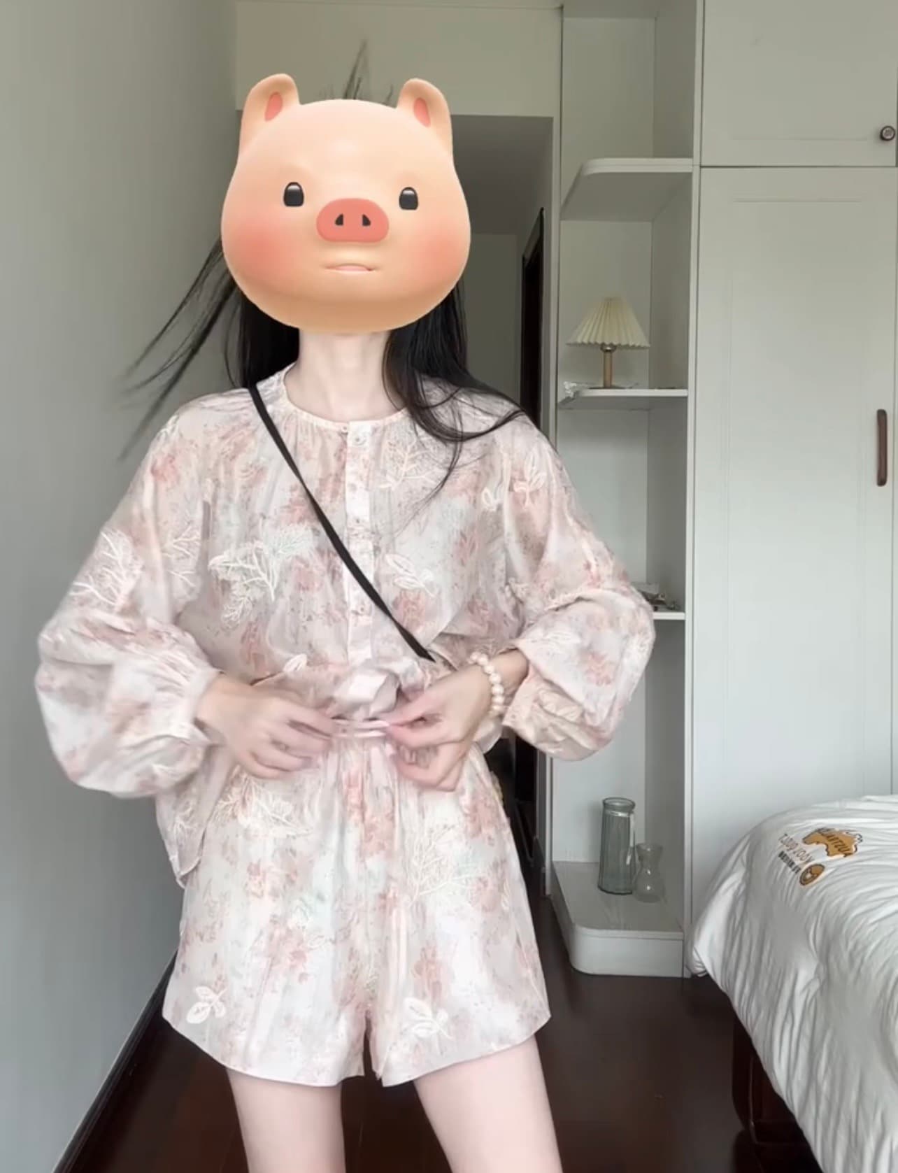 프랑스식 자외선 차단 질감 센스 주간 실크 루즈핏 여성 셔츠 자카드 캐주얼 반바지 느긋한 투피스 슈트