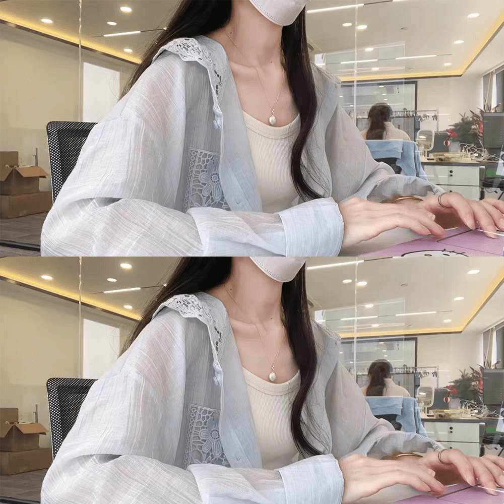 프랑스식 낭만주의 작은 맨위 수 있습니다. 이슬 리 착용 가져 가라. 외국 가스 연령 감소 핑크색 레이스 조각 후드 자외선 차단 여성 셔츠 여름 이미지 3