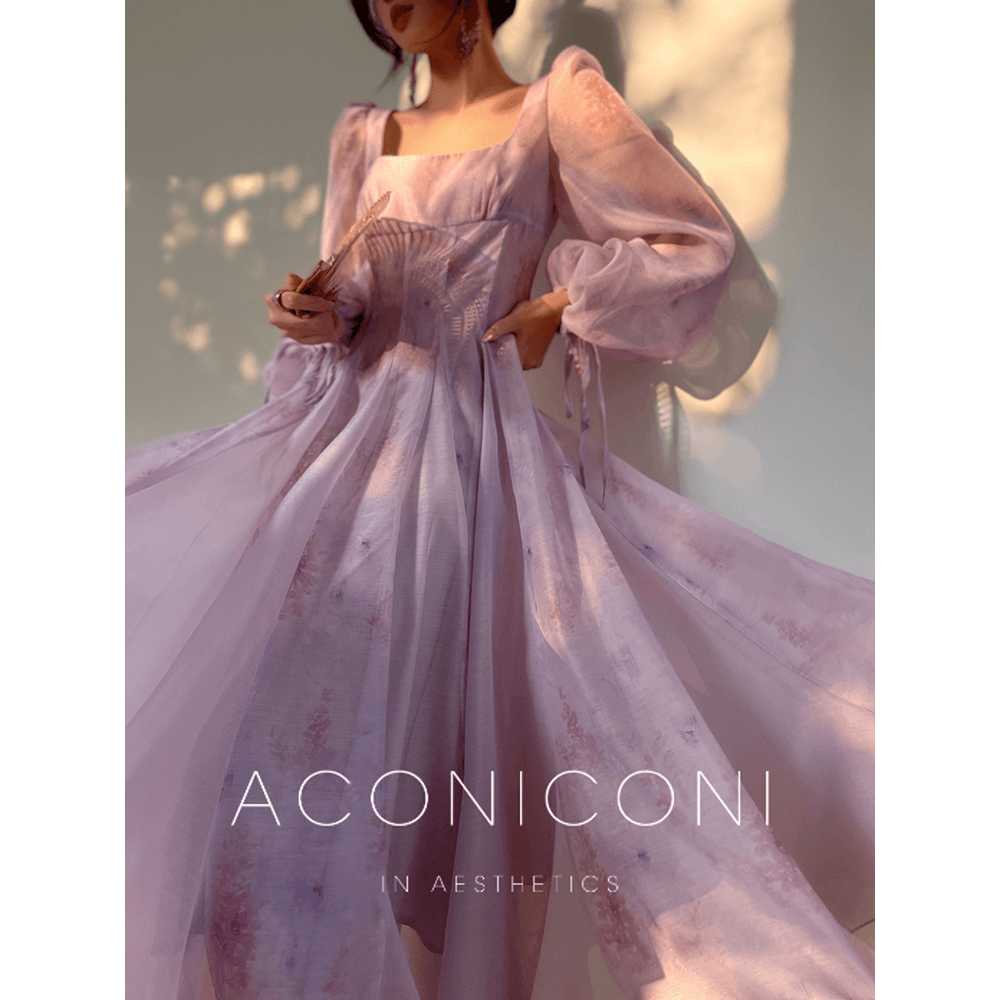 aconiconi 지 위안 윤이 프랑스식 휴가 치마 품격 대 치마 프린트 드레스 이미지 5