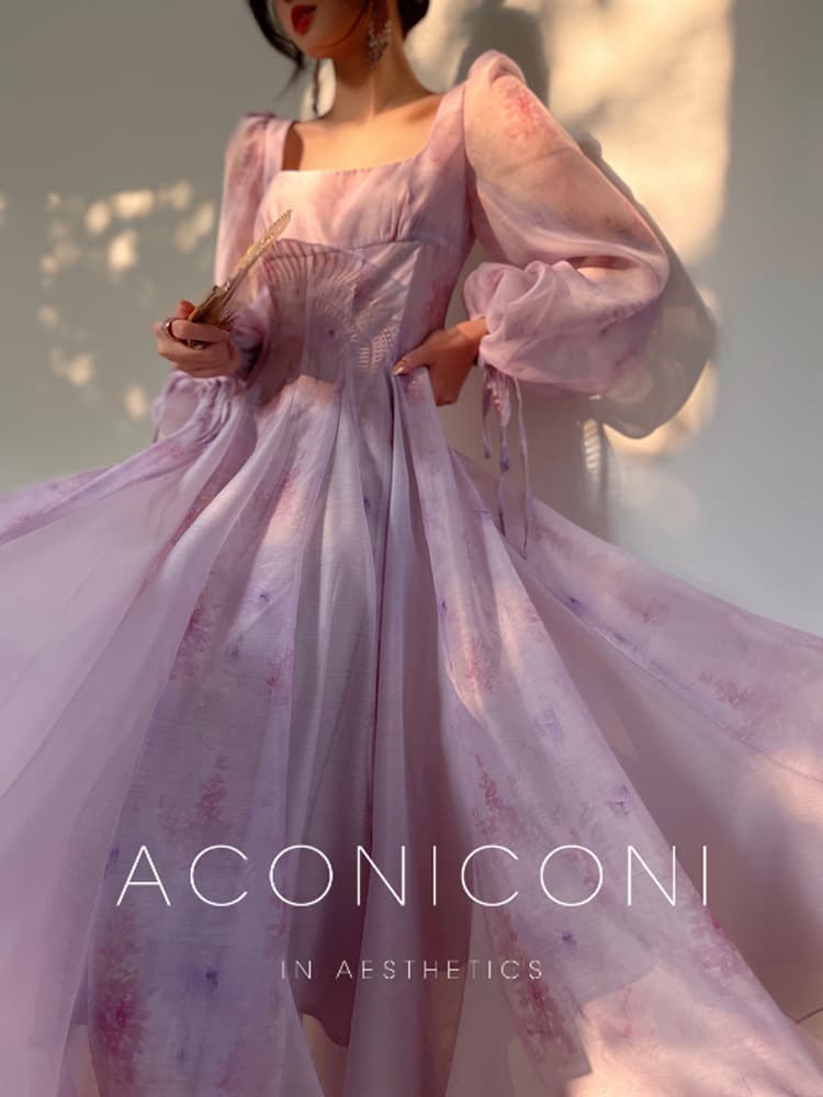 aconiconi 지 위안 윤이 프랑스식 휴가 치마 품격 대 치마 프린트 드레스 상세 이미지 1