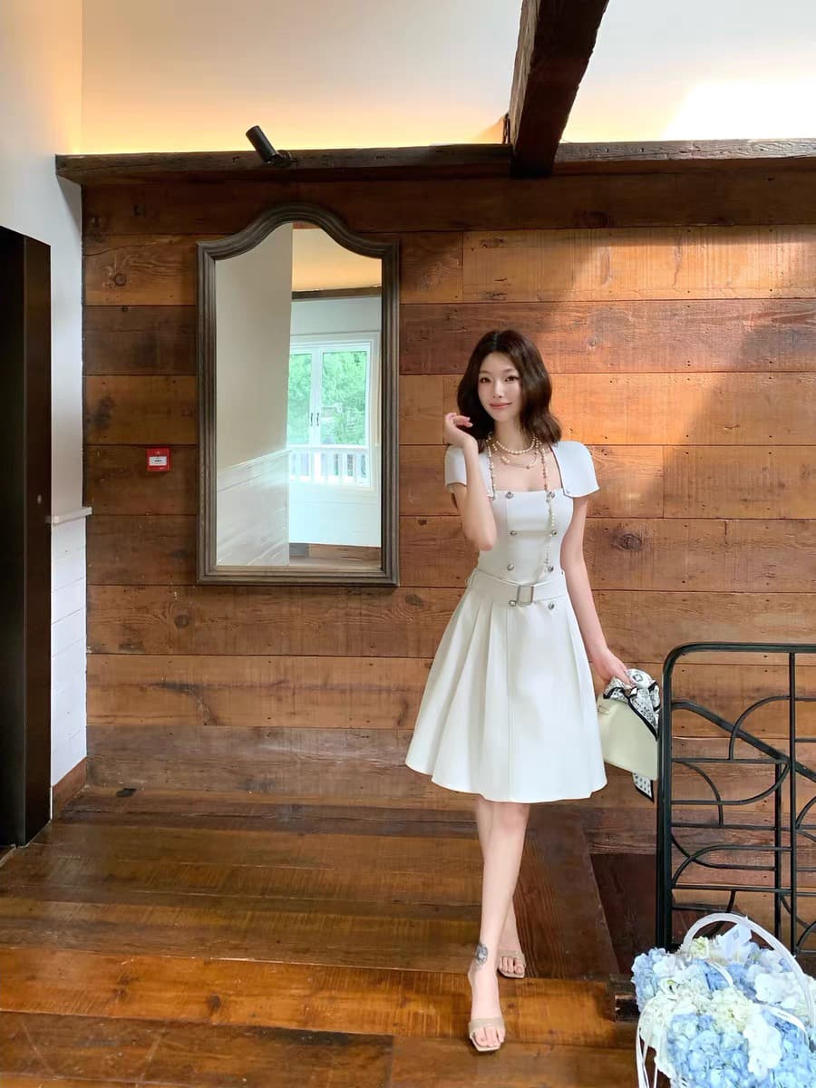 barb chill 천천히 리듬 인생 한국 드라마 여성 주님 살구 색상 바람 드레스 탈착식 숄 슬림해 보이는 한 마디 상세 이미지 1