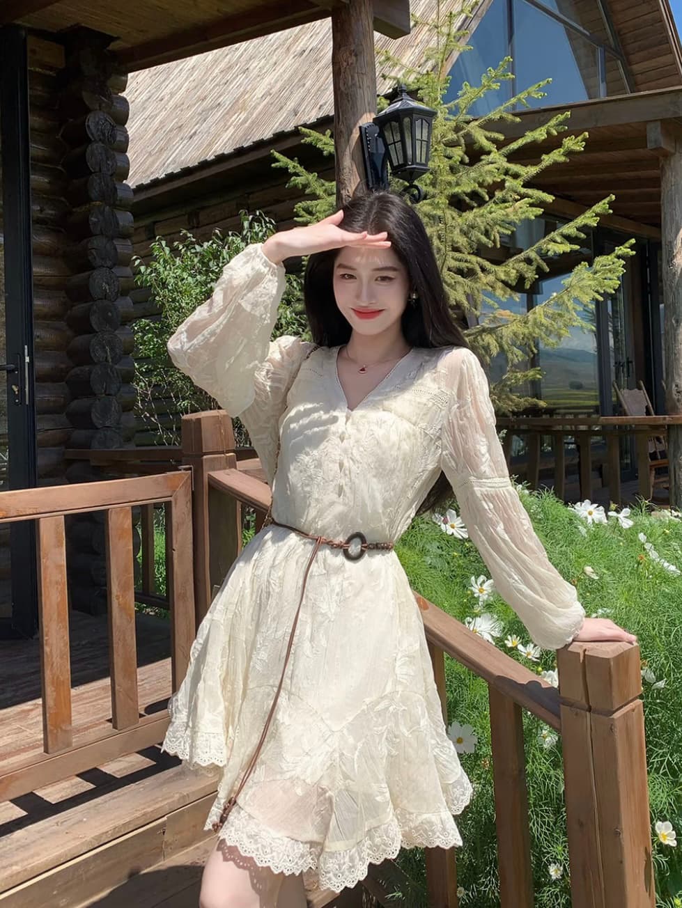 7.30 가을 경계 남자 와일드 이전 10 분 제한된 시간 6 접기 프랑스식 질감 센스 자수 슬립 점프 슈트 치마 세트 이미지 4