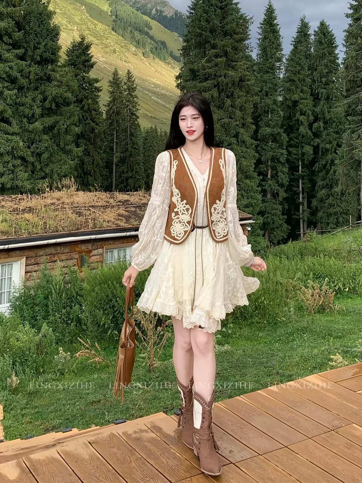 7.30 가을 경계 남자 와일드 이전 10 분 제한된 시간 6 접기 프랑스식 질감 센스 자수 슬립 점프 슈트 치마 세트 상세 이미지 8