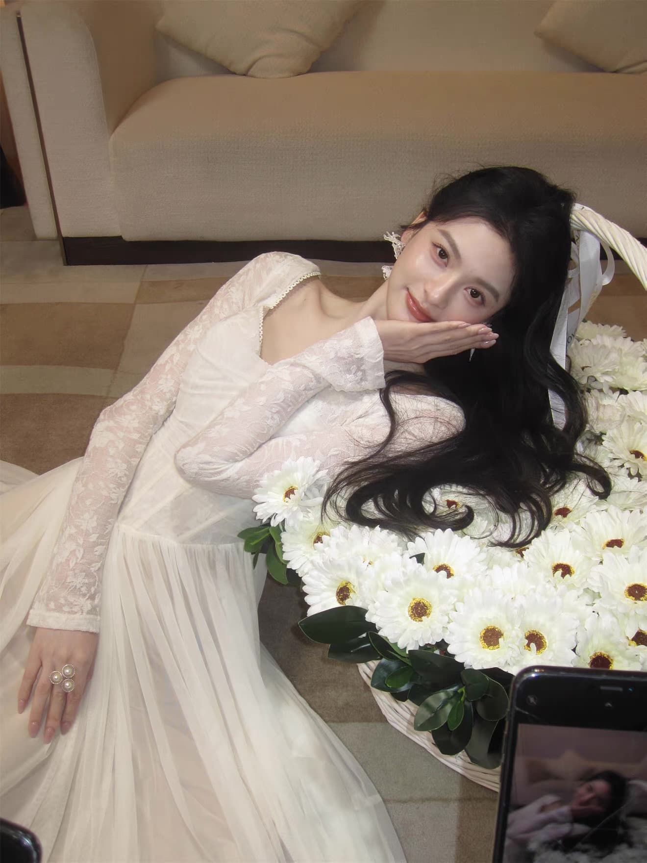 8.4 20 00pm 켜기 새로운 밀가루 늦게 양모 레이스 생선뼈 드레스 상세 이미지 10