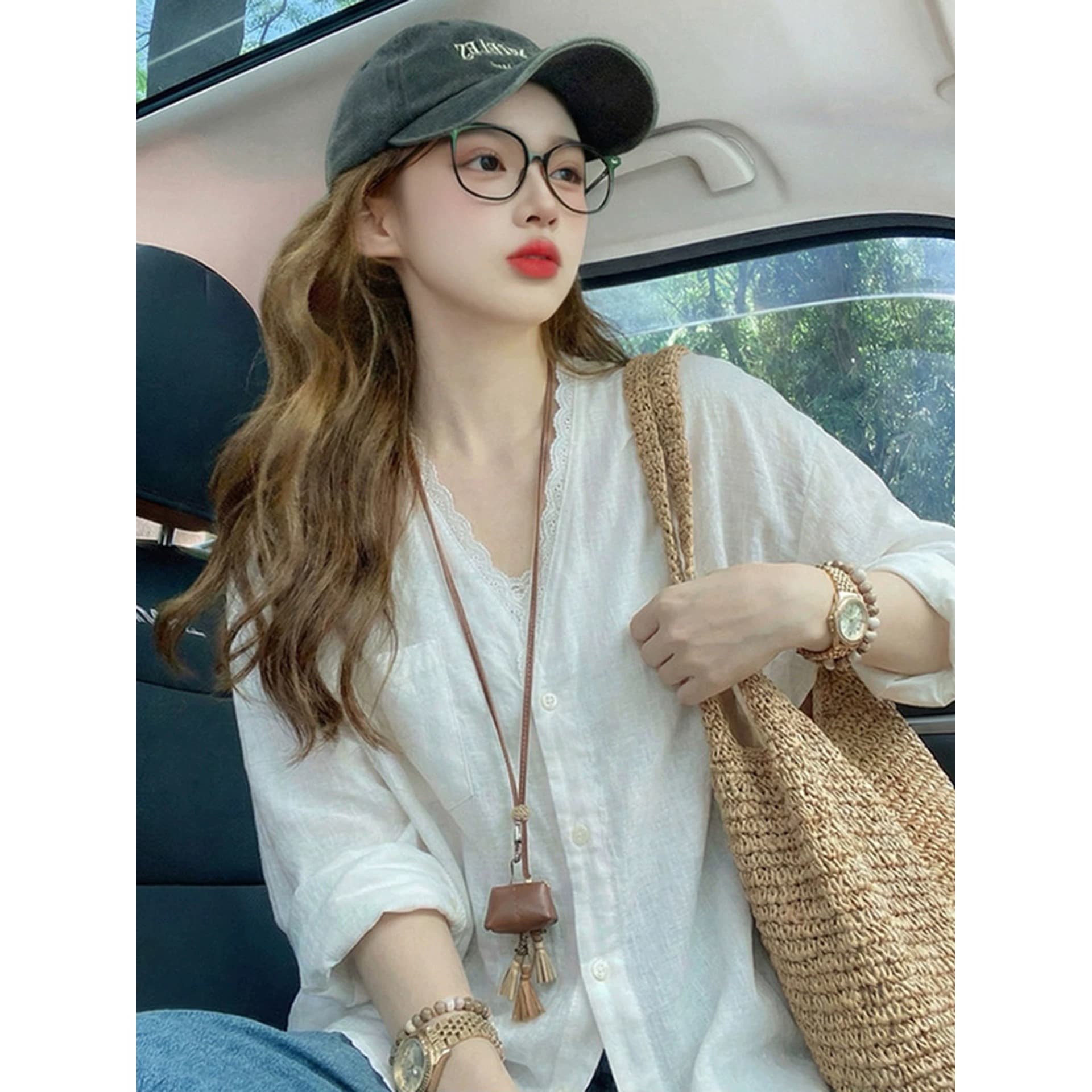 화이트 레이스 얇고 가벼운 자외선 차단 오픈 가디건 긴팔 여성 셔츠 봄 작은 대중 연령 감소 슬림해 보이는 고급 센스 맨위 재킷