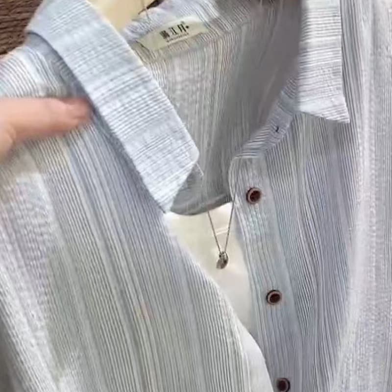 가을 새로운 패션 외국 가스 루즈핏 슬림해 보이는 디자인 센스 연령 감소 품격 폴로 칼라 긴팔 맨위 이미지 5