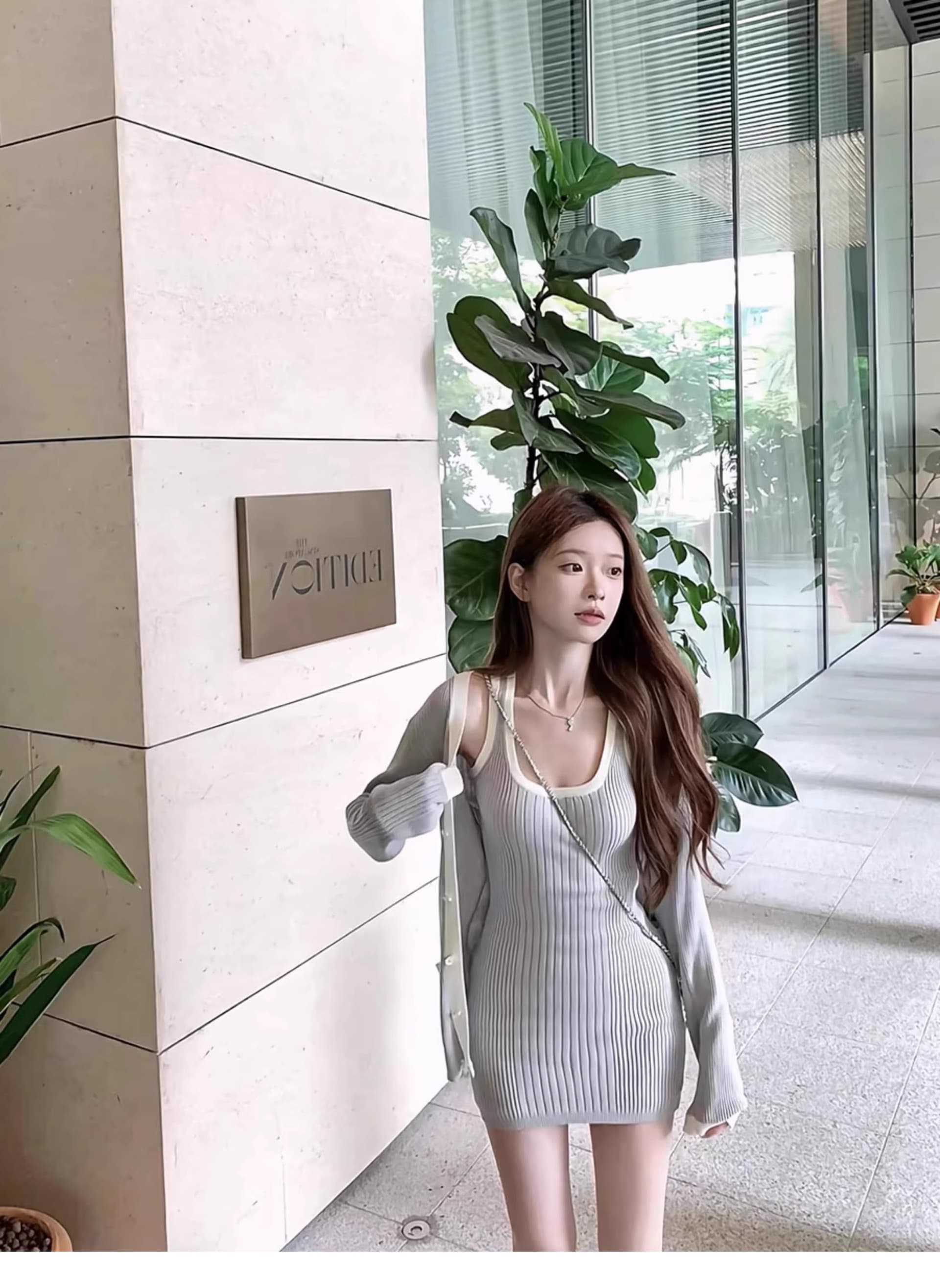 oolline 숲 희 빛 산소 일상 coco beach 시리즈 감기 니트 티셔츠 반 스커트 조끼 스커트 상세 이미지 4