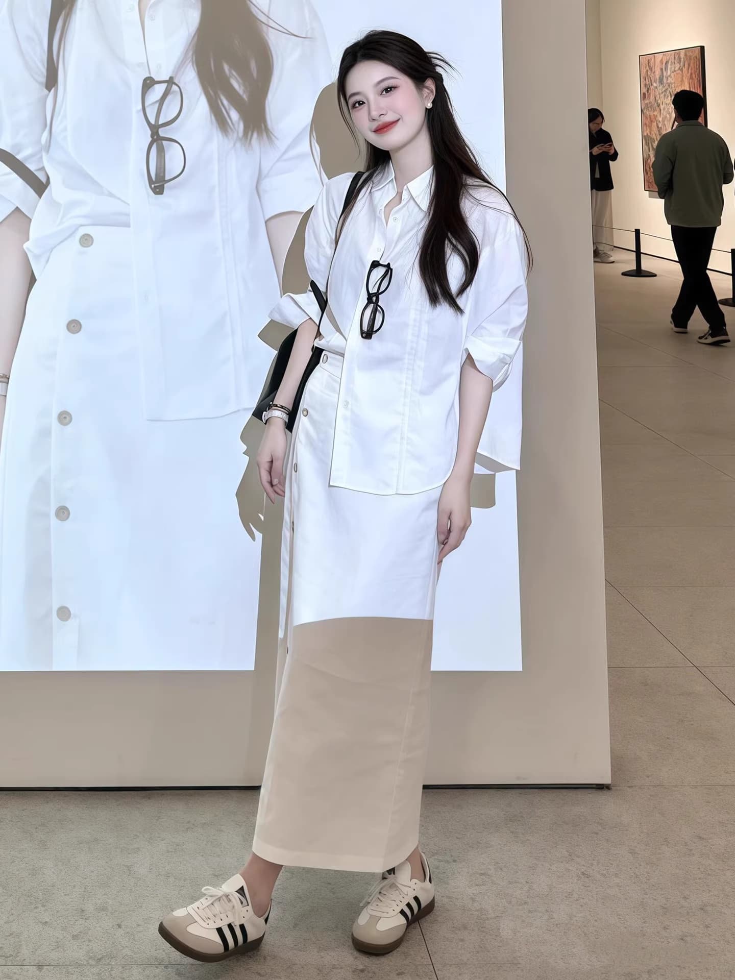 화이트 셔츠 반신 여성 드레스 조기 봄 2026 새로운 작은 키 한 부서 착용 가져 가라. 에이즈 환자 세트 롱 스커트 상세 이미지 1