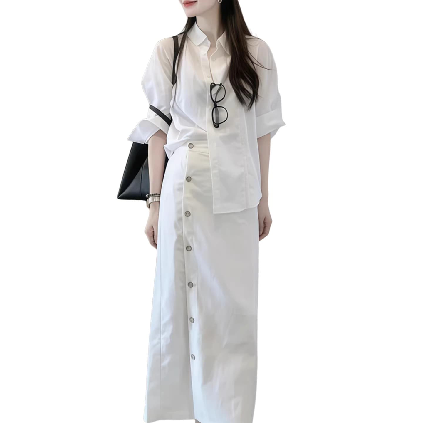 화이트 셔츠 반신 여성 드레스 조기 봄 2026 새로운 작은 키 한 부서 착용 가져 가라. 에이즈 환자 세트 롱 스커트 상세 이미지 4