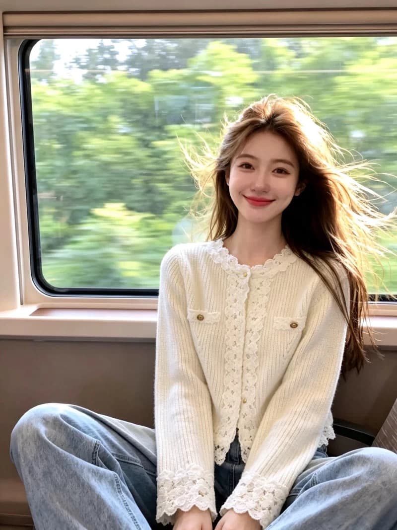 보존 섹션 추천 달콤한 스타일 레이스 레이스 긴팔 니트 오픈 가디건 여성 가을 겨울 새로운 부드러운 아름다운 맨위 상세 이미지 1
