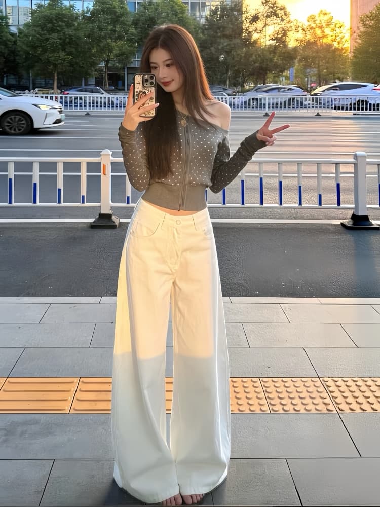 한 부서 그레이트 통해보기 가져 가라. 전체 집합 2026 가을 새로운 비스듬한 어깨 니트 맨위 여성 와이드 레그 팬츠 투피스 슈트 상세 이미지 4