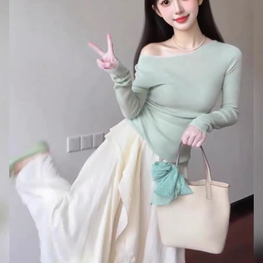 이른 가을 ootd 코디 전체 집합 부드러운 착용 가져 가라. 작은 키 아름다운 니트 스웨터 반신 스커트 투피스 슈트 상세 이미지 5