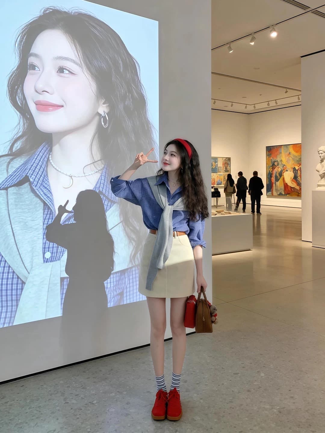 한 부서 전체 집합 ootd 착용 가져 가라. 품격 자이언트 잘 생긴 고급 센스 파란색 셔츠 미니 스커트 투피스 슈트 2026 봄 이미지 4