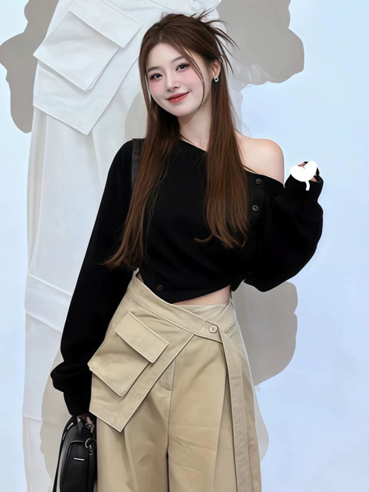 자이언트 잘 생긴 검정색 맨위 조기 봄 세트 여성 2026 새로운 한 부서 슈퍼 화재 착용 가져 가라. 전체 집합 ootd 착용 가져 가라. 이미지 2