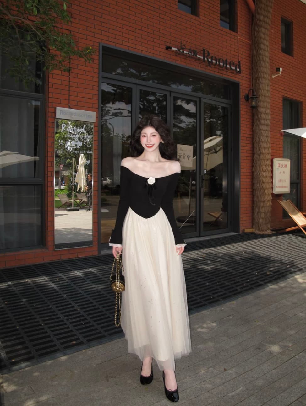 늦게 시리아 동백 나무 프랑스식 동백 나무 빛 럭셔리 천 금빛 바람 오프숄더 이른 가을 새로운 플래시 훈련 Tulle 인어 꼬리 드레스 이미지 3