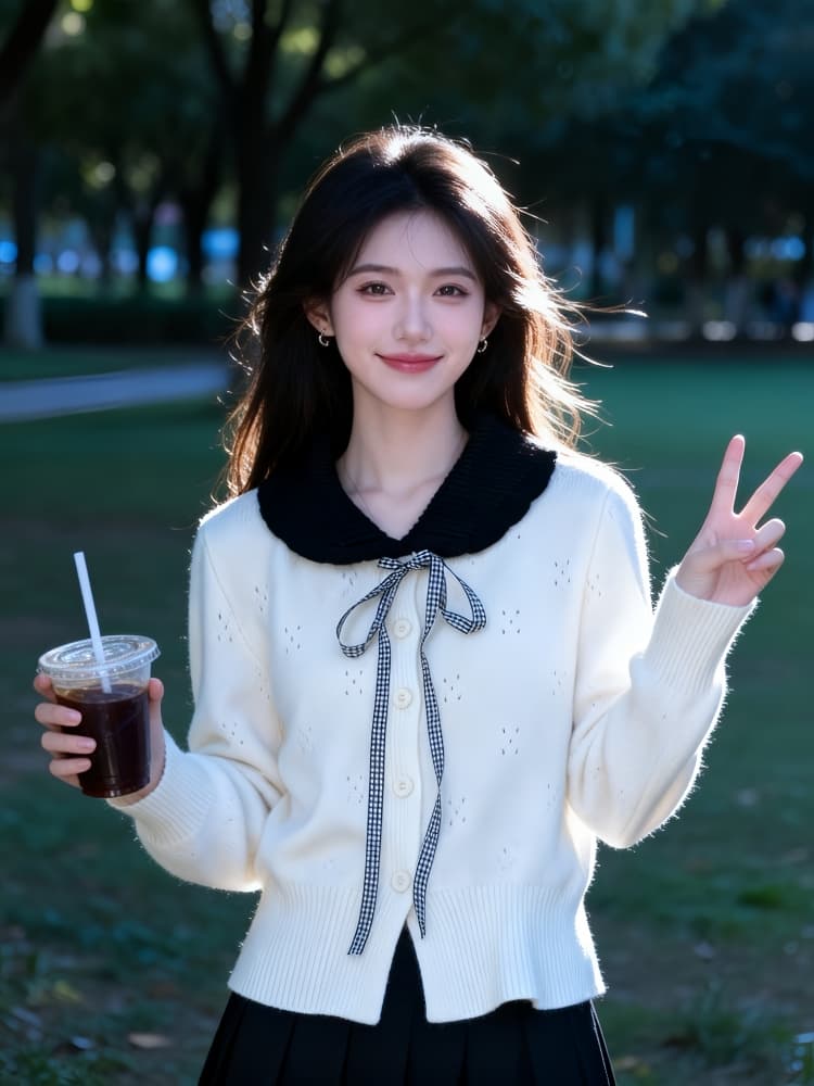 2026 가을 겨울 새로운 한국 스타일 외국 가스 달콤함 나비 넥타이 베이비 칼라 몸매 가꾸기 니트 스웨터 맨위 외출용 트렌디 이미지 3