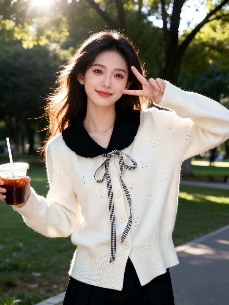 2026 가을 겨울 새로운 한국 스타일 외국 가스 달콤함 나비 넥타이 베이비 칼라 몸매 가꾸기 니트 스웨터 맨위 외출용 트렌디 상세 이미지 3