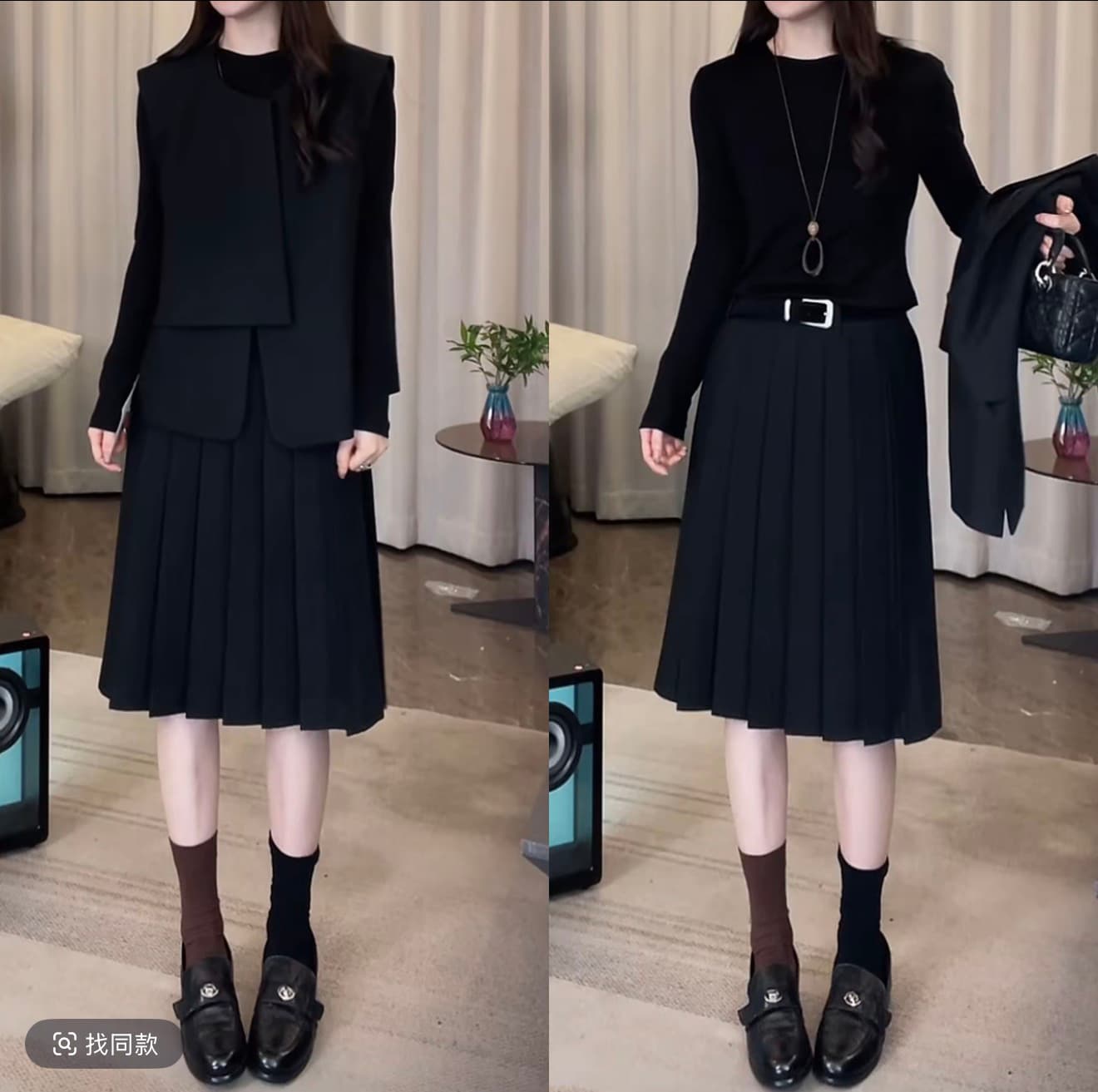쌀 수 있습니다. mk-4412zj 라운드 넥 스트라이프 베스트 블랙 t+ 반신 치마 세트 패션 가을 새로운 3종 세트 상세 이미지 4