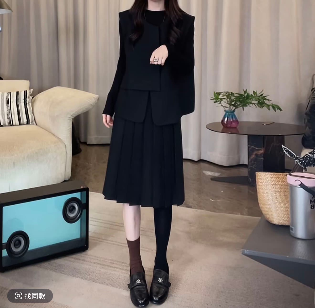 쌀 수 있습니다. mk-4412zj 라운드 넥 스트라이프 베스트 블랙 t+ 반신 치마 세트 패션 가을 새로운 3종 세트 상세 이미지 5