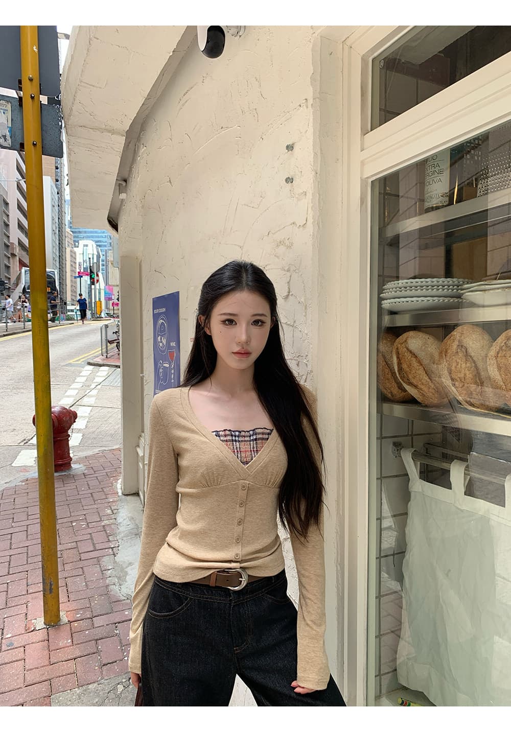 인사이드 가져 가라. 기본 셔츠 여성 가을 새로운 긴팔 티셔츠 페이크 레이어드 튀김 거리 고유 한 아름다운 맨위 이미지 3