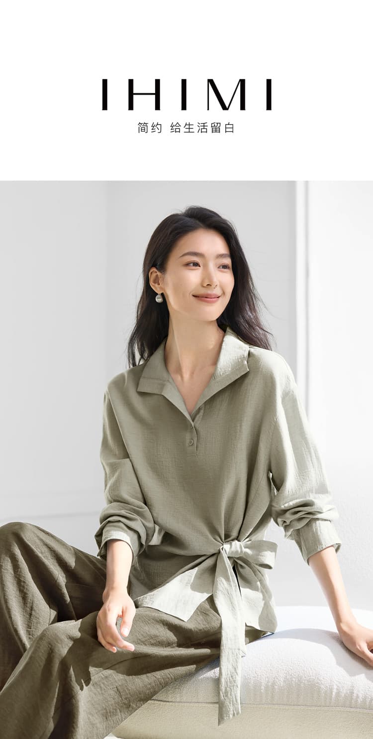 품격 출퇴근 다용도 셔츠 새로운 측면 허리 매듭이 달린 스트라이프 셔츠 상세 이미지 3