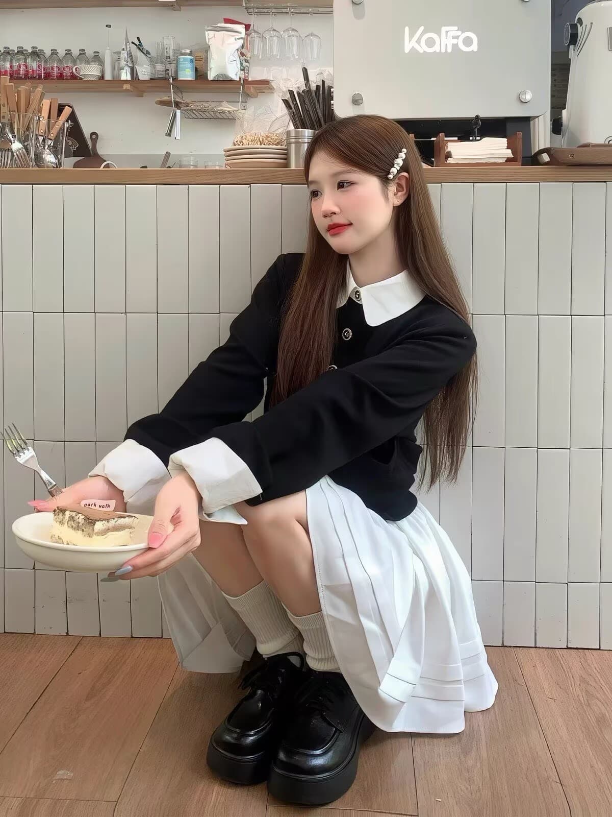 학원 스타일 이른 가을 착용 가져 가라. 전체 집합 배색 패치워크 페이크 레이어드 오픈 가디건 스웨터 플리츠 반신 치마 투피스 세트 이미지 2