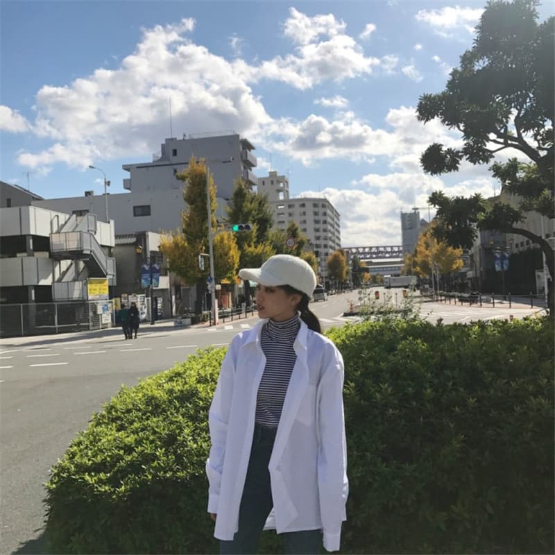 chic 이른 가을 여성 셔츠 새로운 여성 의류 한국 스타일 홍콩 느낌 사회 느긋한 맨위 인터넷 유명인 루즈핏 셔츠 트렌디 상세 이미지 5