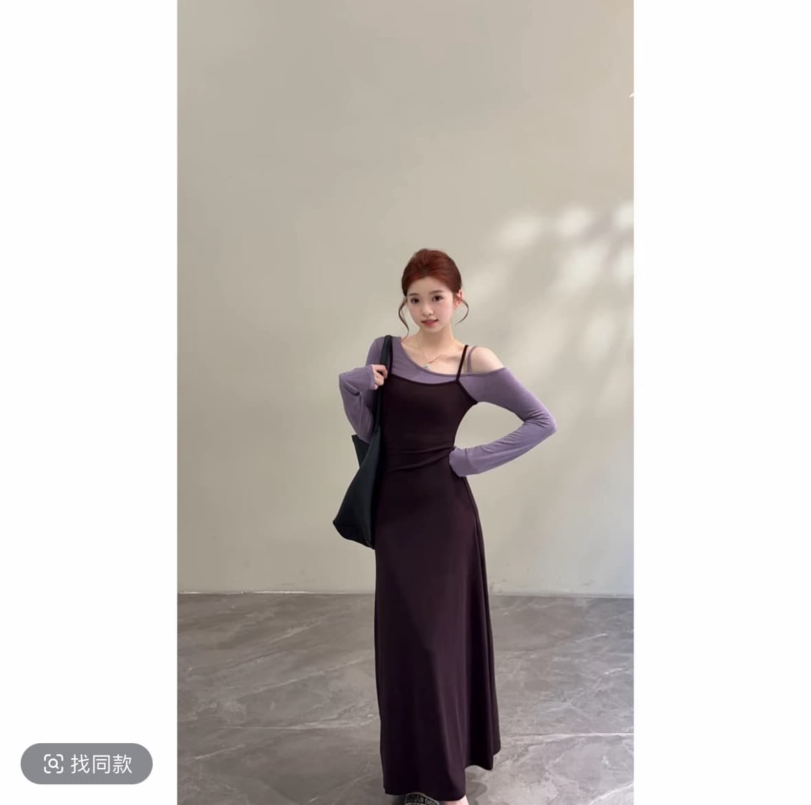 노래 송 이른 가을 새로운 작은 대중 배색 허리 수축 슬림해 보이는 품격 페이크 레이어드 긴팔 슬립 드레스 상세 이미지 5