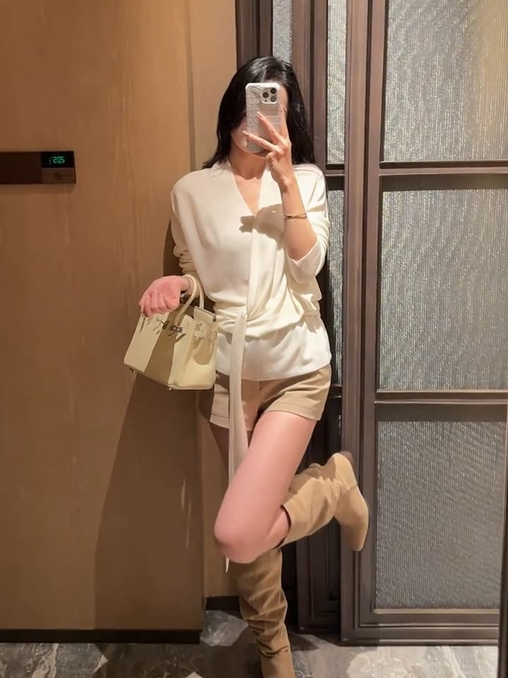다양한 착용 법 프랑스식 십자가 니트 맨위 품격 부드러운 밴딩 신축성 다용도 여성 이른 가을 이미지 2