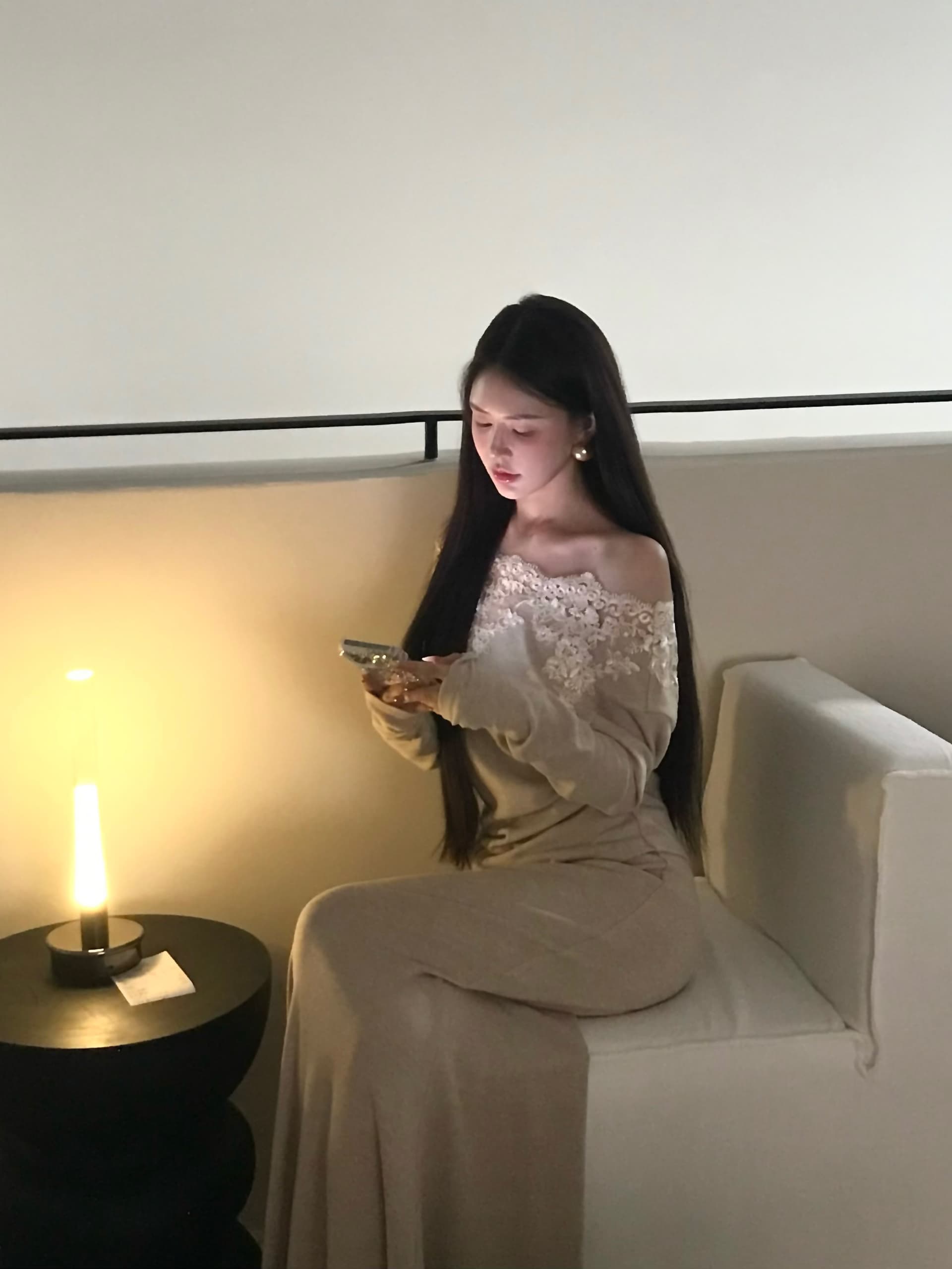 펭 급여 잉 떠 다니는 골드 판화 낭만주의 무거운 작업 레이스 조각 오프숄더 허리 수축 맨위 인어 꼬리 반 스커트 니트 세트 상세 이미지 1
