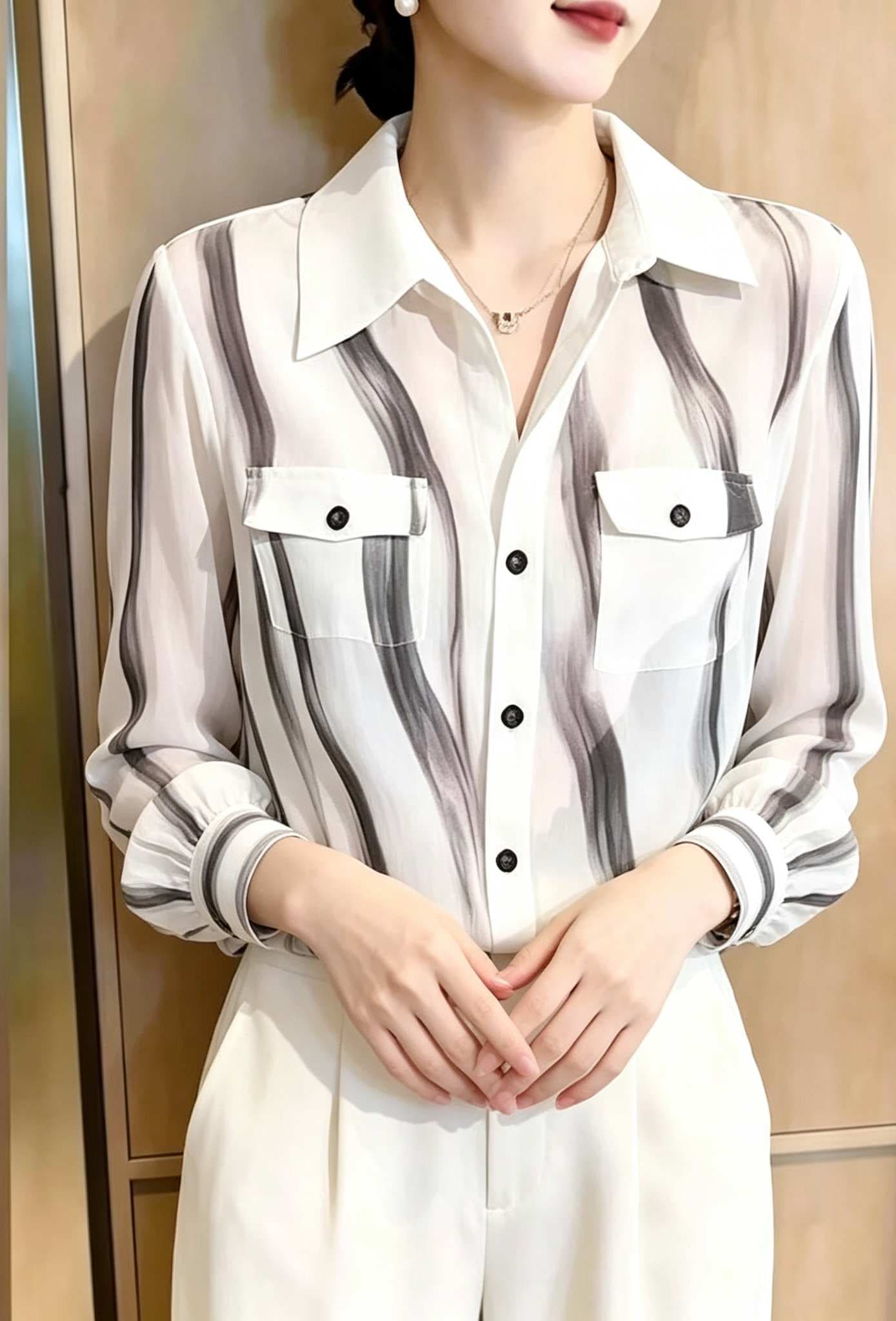 올해 인기 ~ 중 폭발 가을 프랑스식 슈퍼 잘 생긴 고유 한 아름다운 화이트 긴팔 여성 셔츠 인사이드 잡아라. 의류
