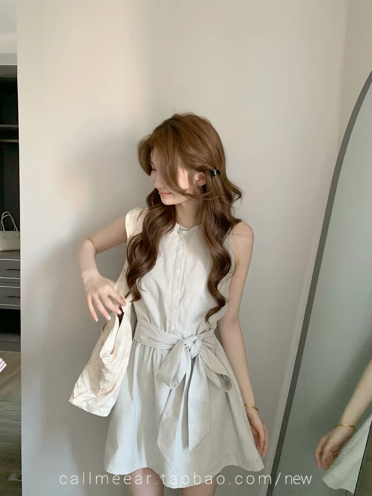 callmeear 스트라이프 조끼 원피스 스트랩 스트라이프 조끼 스커트 이른 가을 민소매 한 마디 드레스 이미지 2