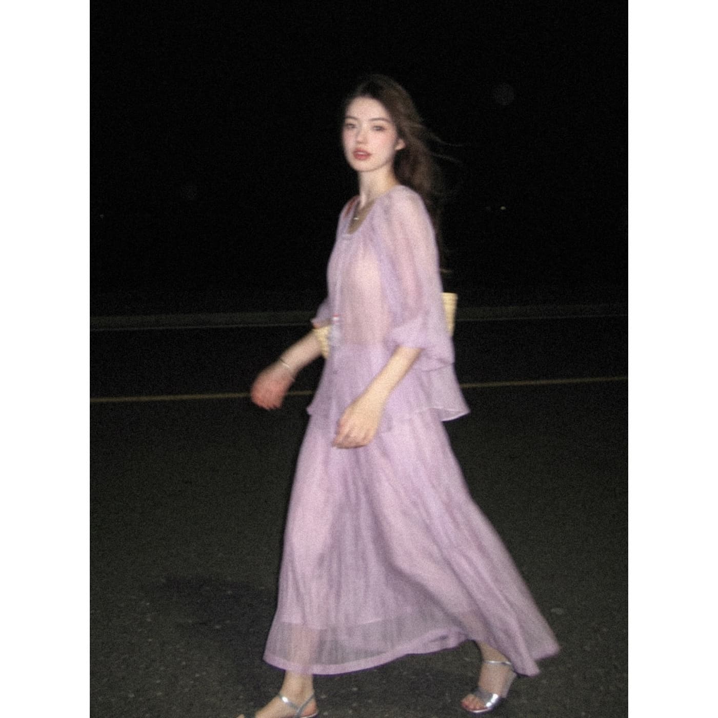 프랑스식 차 휴식 고급 센스 보라색 셔츠 드레스 투피스 슈트 여성 여름 새로운 품격