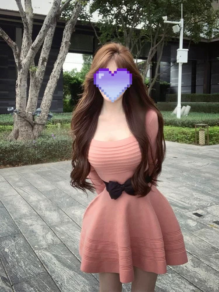 프랑스식 명문 여성 바람 u 칼라 나비 매듭 니트 여성 드레스 가을 허리 수축 슬림해 보이는 퍼프 미니 스커트 벨트 포함 상세 이미지 7
