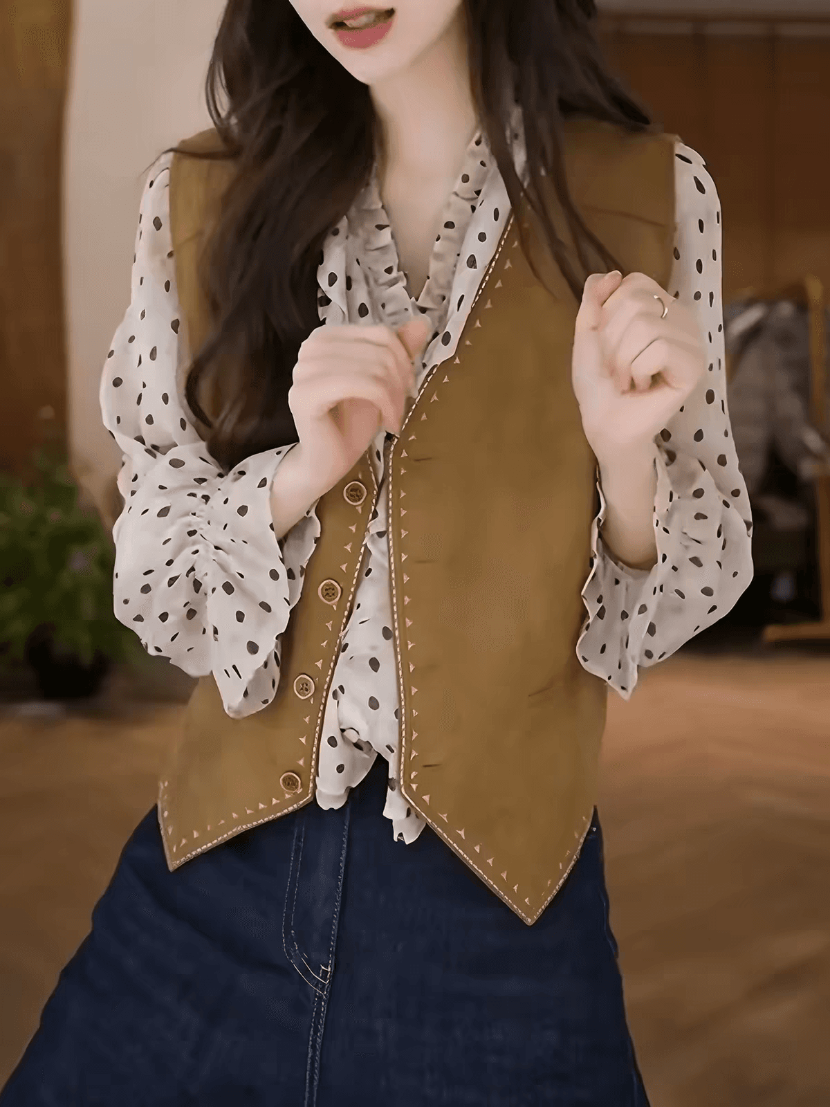2026 가을 새로운 레트로 항구 바람 트렌드 조끼 여자 지방 mm 슬림해 보이는 착용 가져 가라. 표지 고기 연령 감소 디자인 센스 맨위 이미지 4