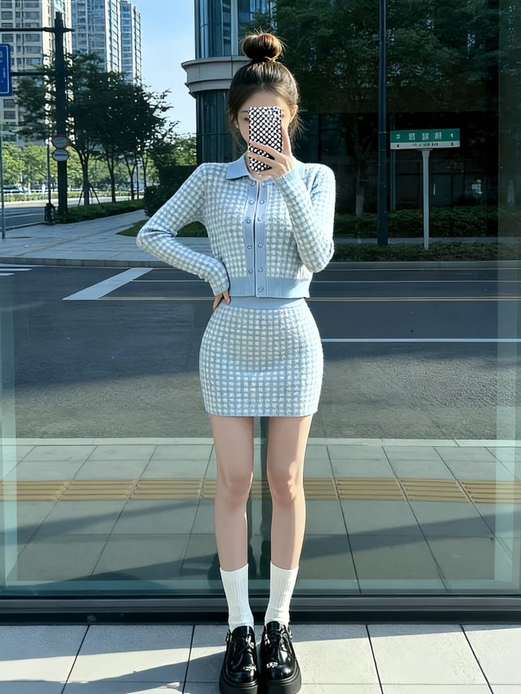 ootd 착용 가져 가라. 전체 집합 작은 키 고유 한 아름다운 작은 샤넬 스타일 조끼 맨위 스웨터 반신 치마 세트 상세 이미지 3
