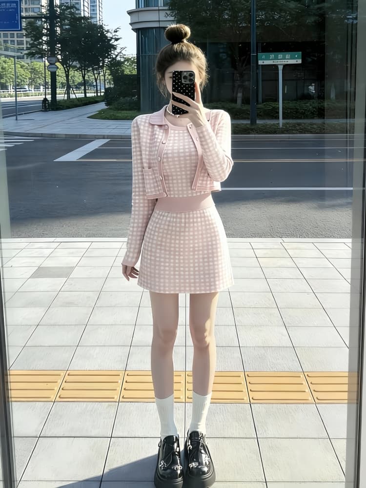 ootd 착용 가져 가라. 전체 집합 작은 키 고유 한 아름다운 작은 샤넬 스타일 조끼 맨위 스웨터 반신 치마 세트 상세 이미지 6