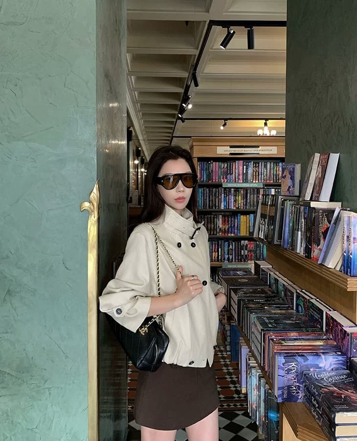 큰 병 맞춤 s1p 슬림해 보이는 서있는 자르다 아마 주간 실크 고급 센스 수 있습니다. 스탠드 칼라 쇼트 스타일 바람막이 여성 코트 가을 상세 이미지 27