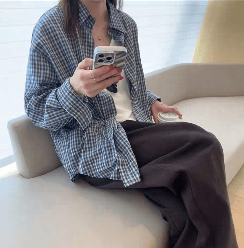작은 대중 한 부서 체크무늬 여성 셔츠 봄 가을 새로운 다용도 루즈핏 느긋한 바람 맨위 외부 가져 가라. 체크무늬 셔츠 재킷 이미지 4