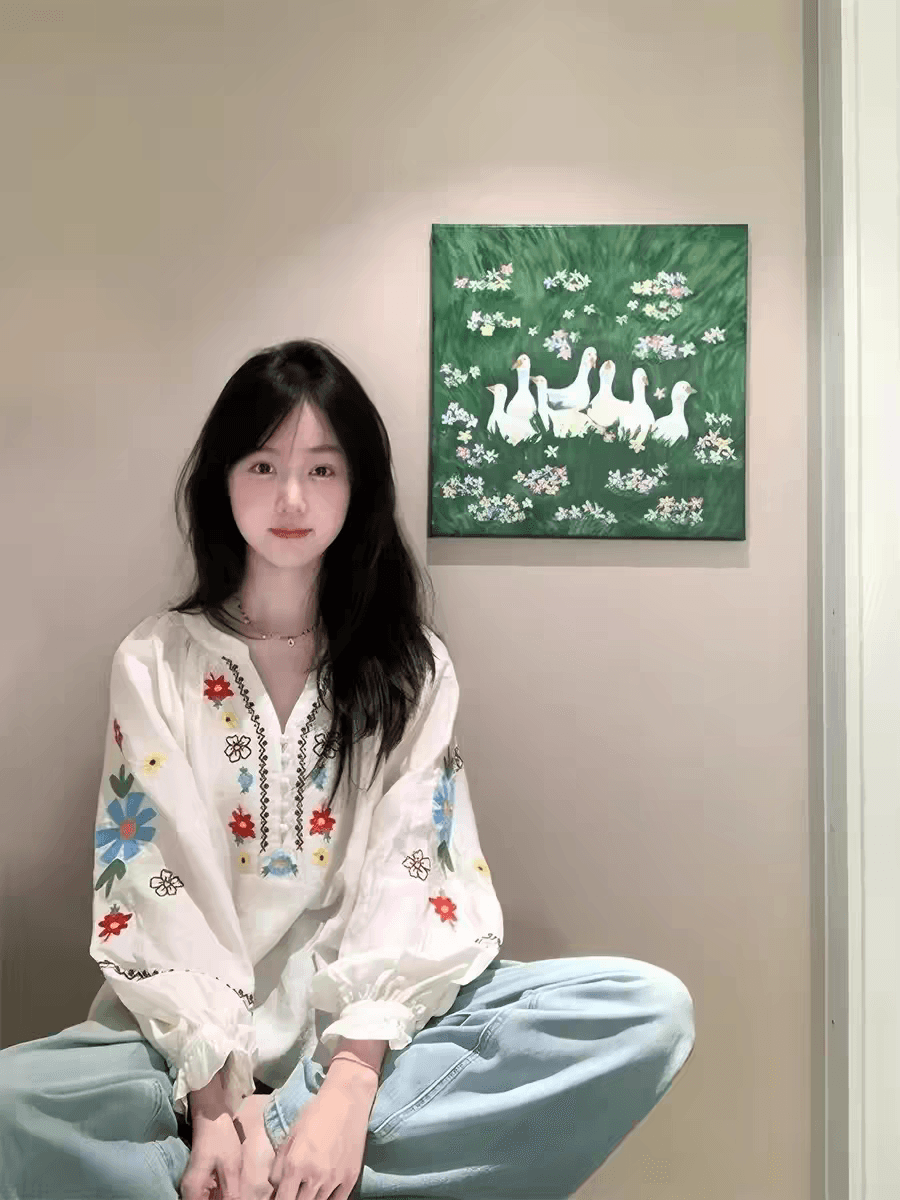 민족 스타일 무거운 작업 자수 꽃 셔츠 맨위 여성 봄 가을 얇은 스타일 휴가 느긋한 루즈핏 캐주얼 면 린넨 작은 셔츠 상세 이미지 1
