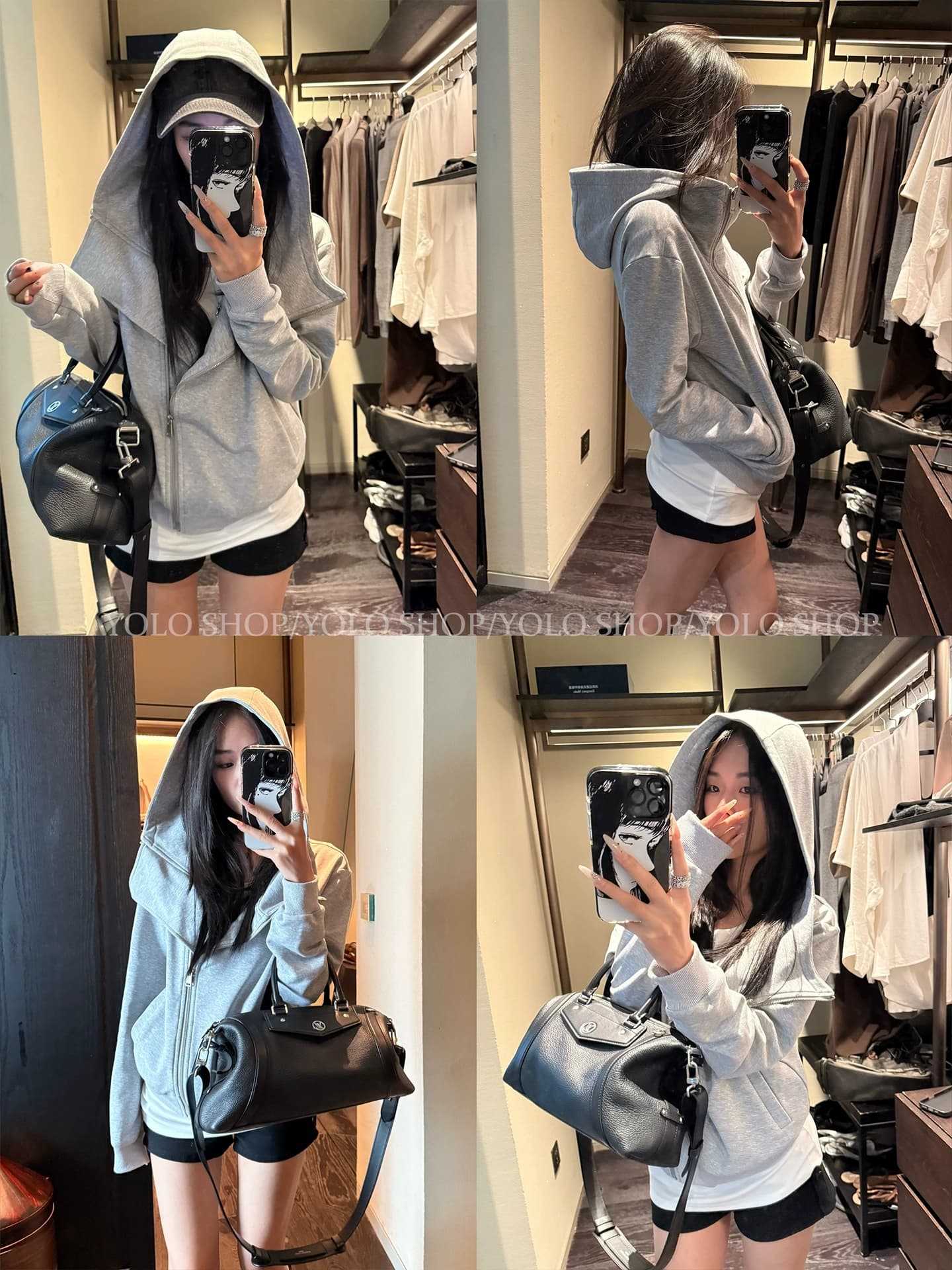 yolo shop 검정색 후드 티 스웨터 여성 몸매 가꾸기 다용도 디자인 센스 폴로 칼라 아메리칸 카디건 코트 맨위 상세 이미지 1