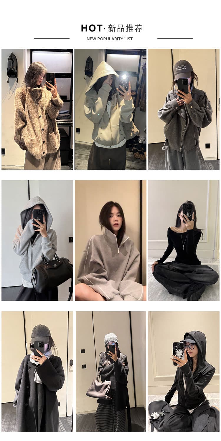 yolo shop 검정색 후드 티 스웨터 여성 몸매 가꾸기 다용도 디자인 센스 폴로 칼라 아메리칸 카디건 코트 맨위 상세 이미지 2