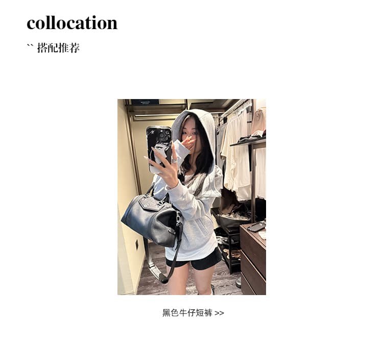 yolo shop 검정색 후드 티 스웨터 여성 몸매 가꾸기 다용도 디자인 센스 폴로 칼라 아메리칸 카디건 코트 맨위 상세 이미지 3