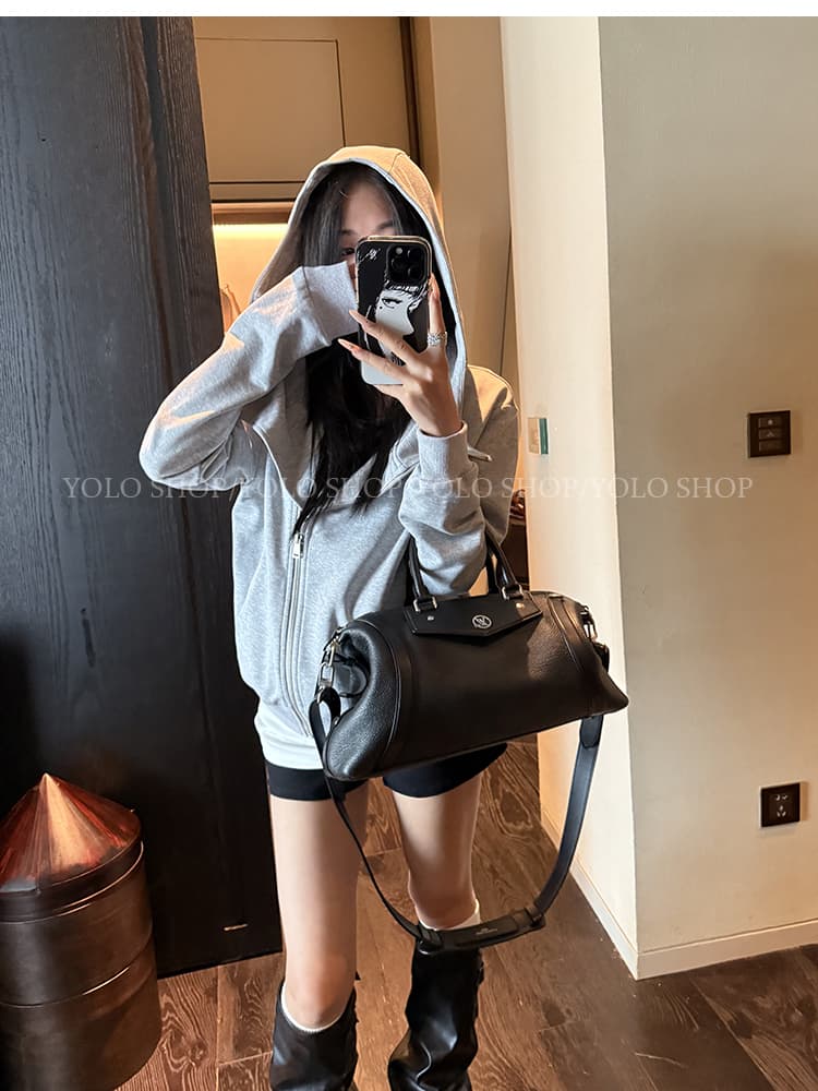 yolo shop 검정색 후드 티 스웨터 여성 몸매 가꾸기 다용도 디자인 센스 폴로 칼라 아메리칸 카디건 코트 맨위 상세 이미지 23